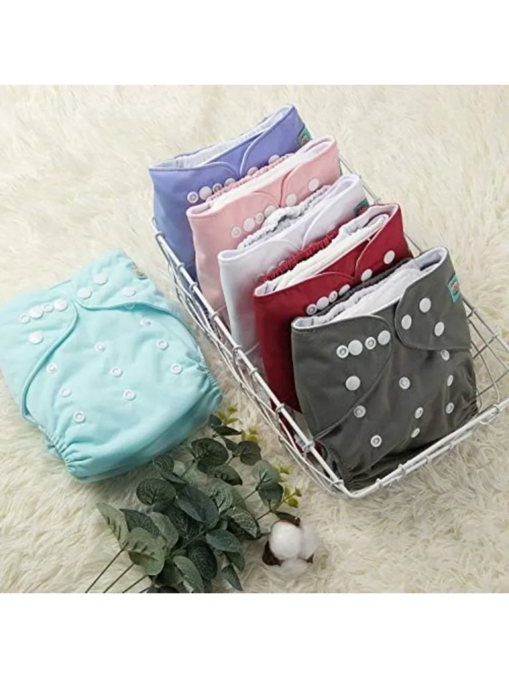 6-Pack Adjustable Cloth Diapers with 12 Inserts - Washable & Reusable for Babies